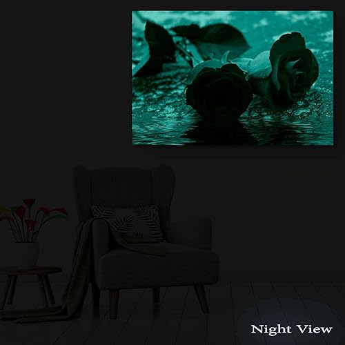 Miniatura 5 de Startonight Lienzo decorativo para pared, diseño de rosas en el agua, flores rojas grandes para sala de estar, enmarcado, 32 x 48 pulgadas