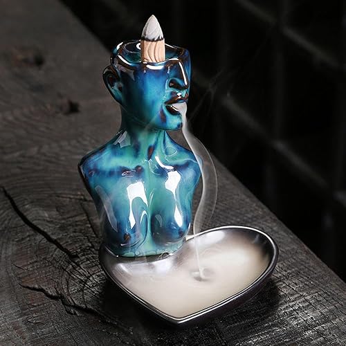 Quemador de incienso de reflujo, estatua artística, soporte de incienso, decoración de aromaterapia en cascada con conos de incienso y barra de