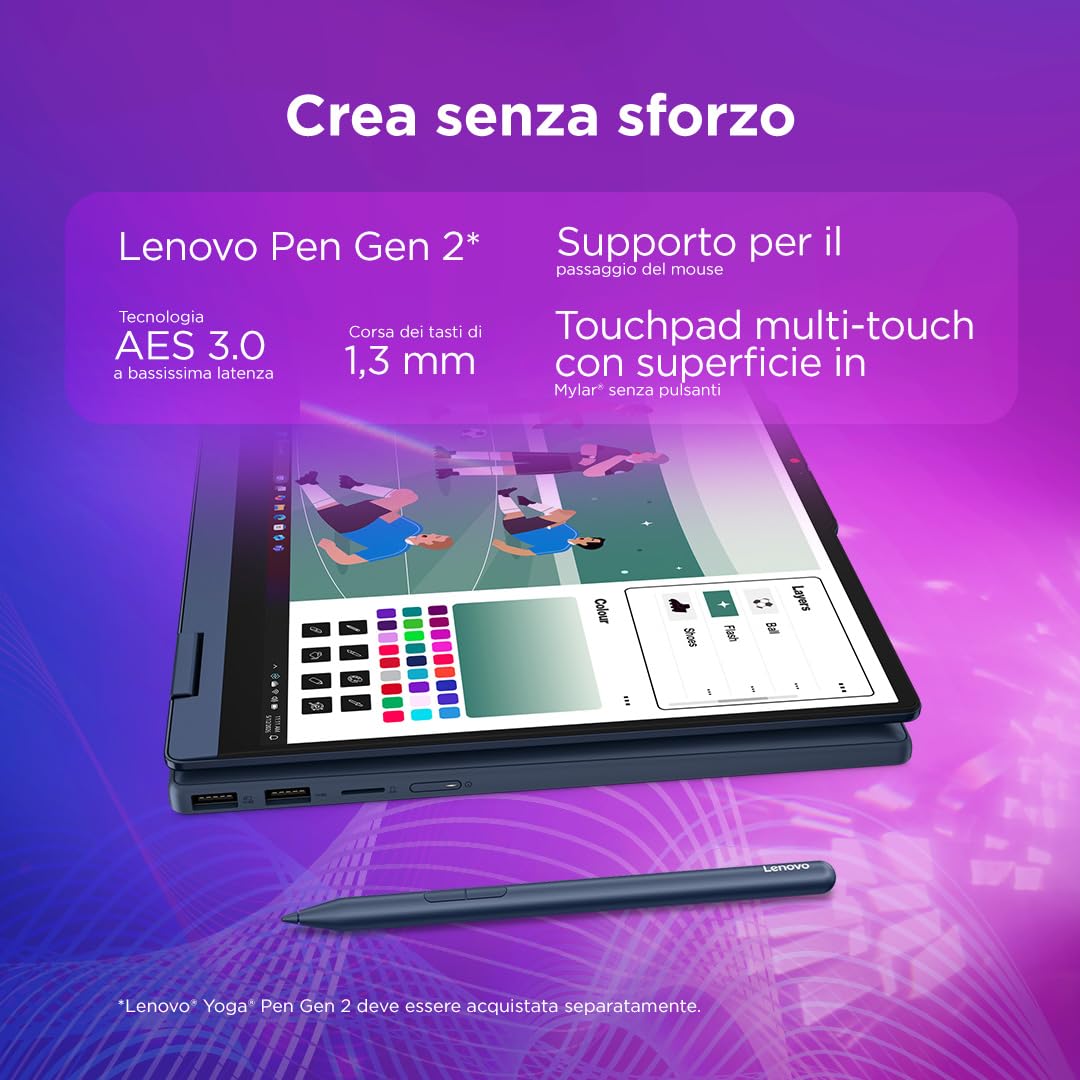 Lenovo IdeaPad 5 2in1 Notebook Display 14" Touch IPS, Intel Core Ultra 5 322, RAM 16GB, 512GB SSD, Digital Pen inclusa, Windows 11, Tastiera italiana QWERTY,Chassis in alluminio-Caricatore non incluso