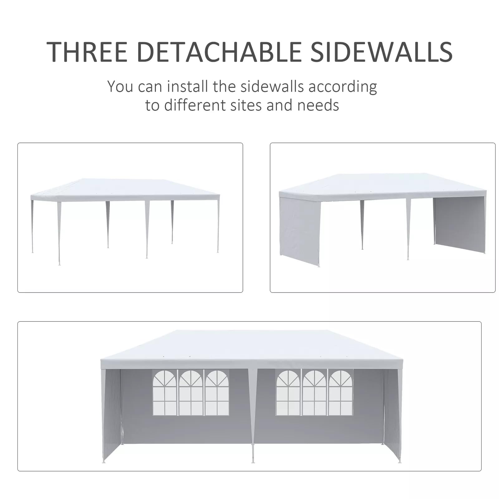 Outdoor-Partyzelt mit 6 Seitenwänden und Fenstern, wasserdichter Pavillon für Garten, Hochzeit, Party, Terrasse, Überdachung für Sonne, Regenschutz, Weiß, 3 x 6 m