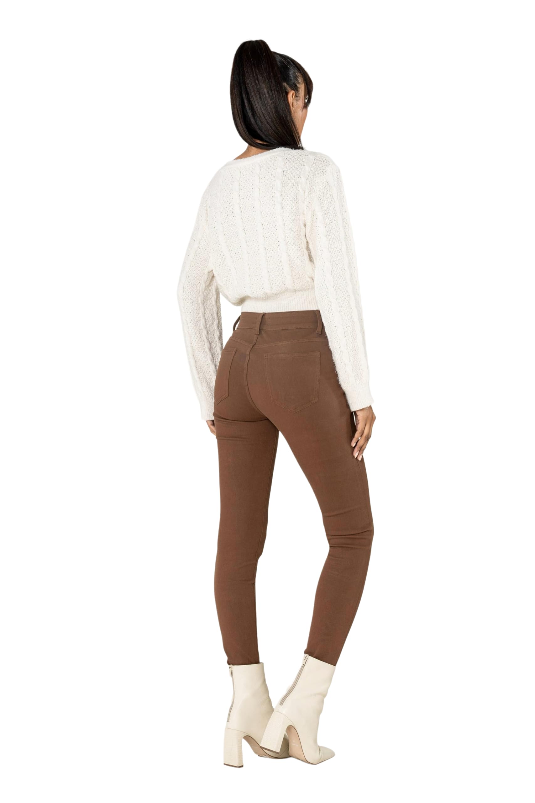 Nina Carter A003 Donna Jeggings Pantaloni elasticizzati a vita alta con zip – Skinny Fit Pantaloni con tasche, attillati, elastici