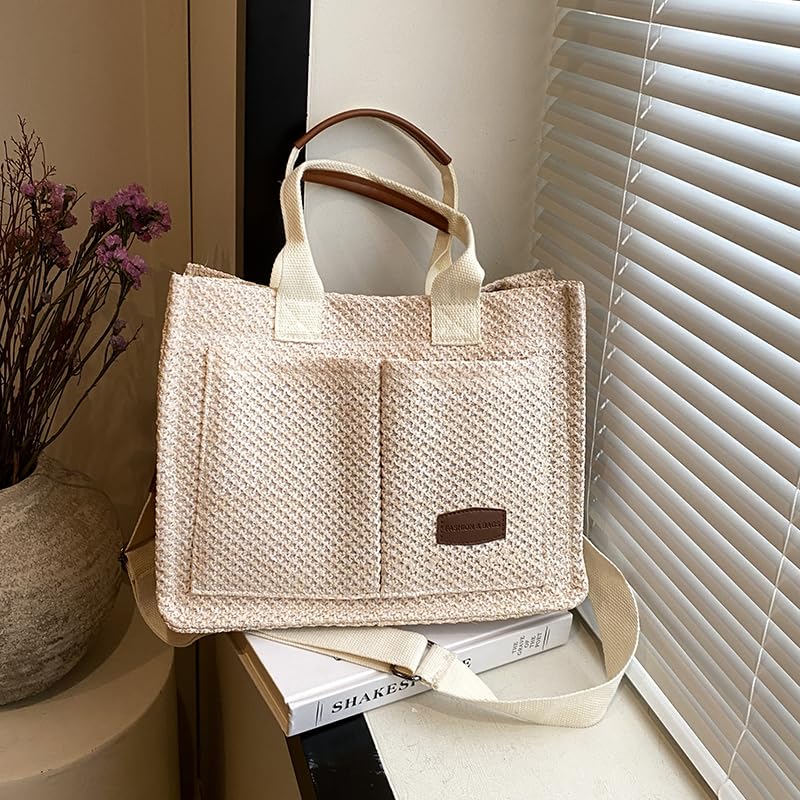 Image of Cherry Tote Bag for Women Canvas Patched Purse Cute Shoulder Bag Multi-Pocket Satchel Handbag for work travel