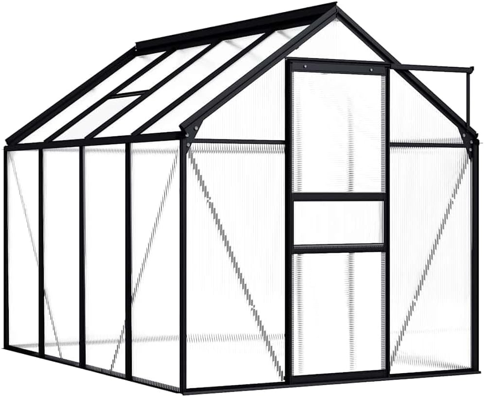 vidaXL Aluminium Greenhouse, 38.9 ft² Spacious Anthracite Design, Thermally Insulated, UV , with Effective Water Drainage System, Suitable for Hobby Gardening