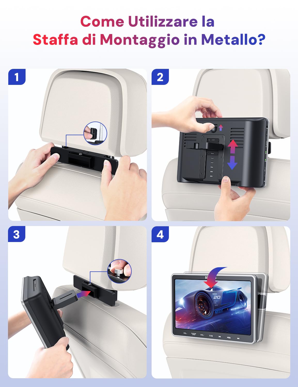 GOnavidio Lettore DVD per Auto 10,1'' con Ingresso HDMI, Lettore DVD per Auto con Supporto per Poggiatesta, Supporto video 1080P, Scheda USB/SD, AV IN/AV OUT, Resione Libera (No Batteria)