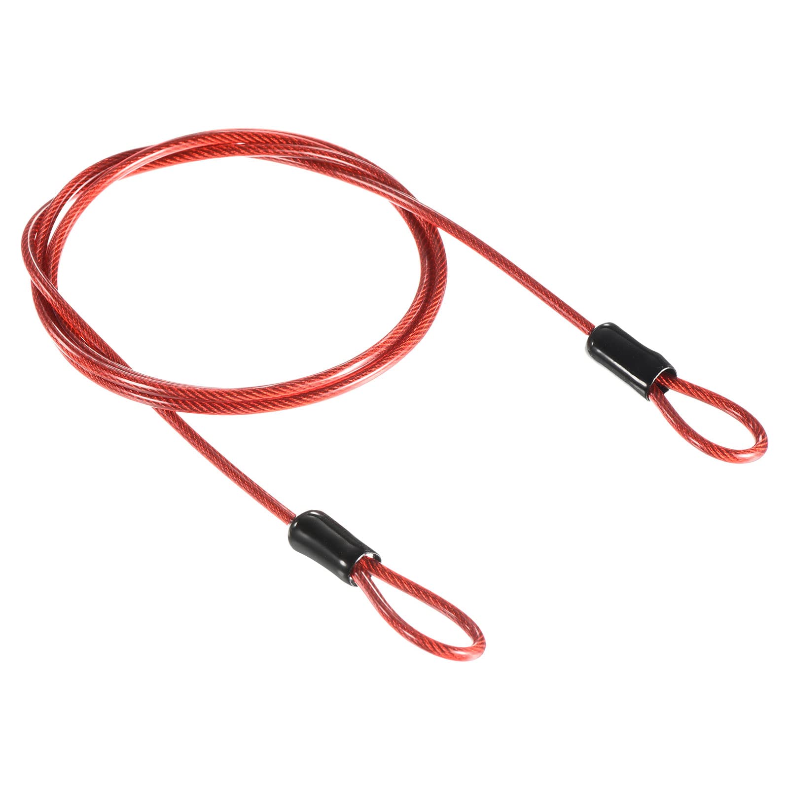 PATIKIL Security Steel Cable 2.5mm x 1m/3.28ft Coated Luggage Lock Wire Rope with Double Loop Red, 2.5mmx1m