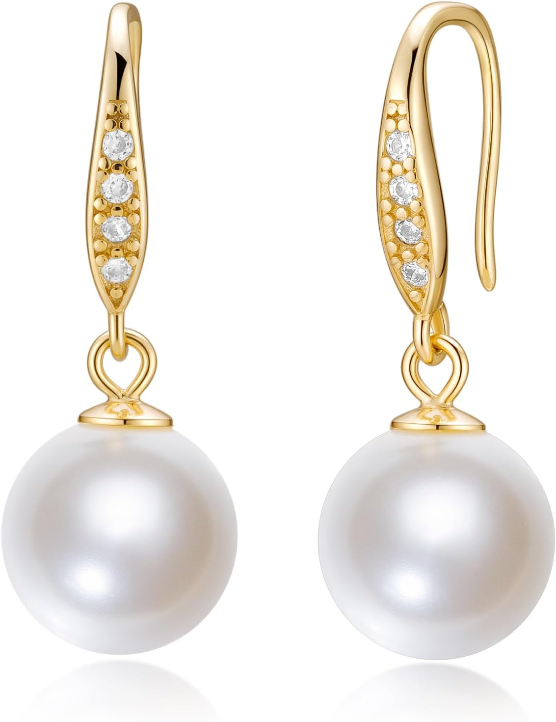 Mameloly Dangle Pearl Earrings for Women Sterling Silver 925 CZ Simulated White Pearl Drop Earrings 14K Gold Plated Bridal Bridesmaid Jewelry Hypoallergenic