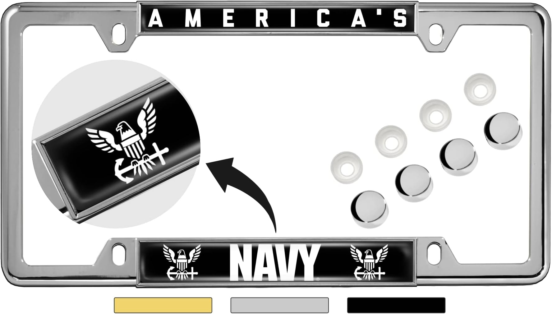 Stainless Steel Black 2-hole CAR License Plate Frame - Thin Blue Line USA Flag - View #10