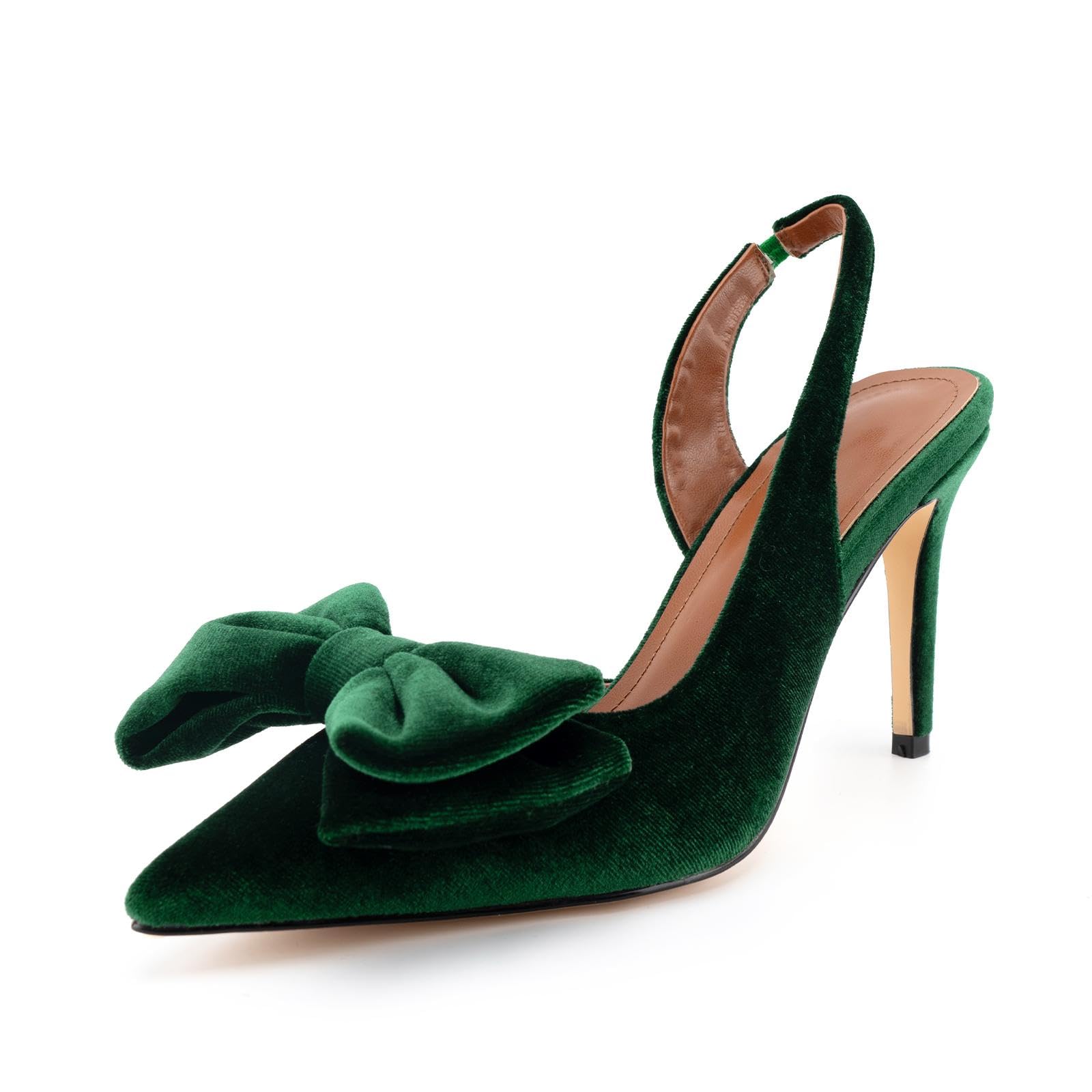 DREAMCIA Bow Slingback Kitten Heels Pumps Pointed Closed Toe Stiletto Heeled Sandals Bowknot Dress Wedding Party Shoes