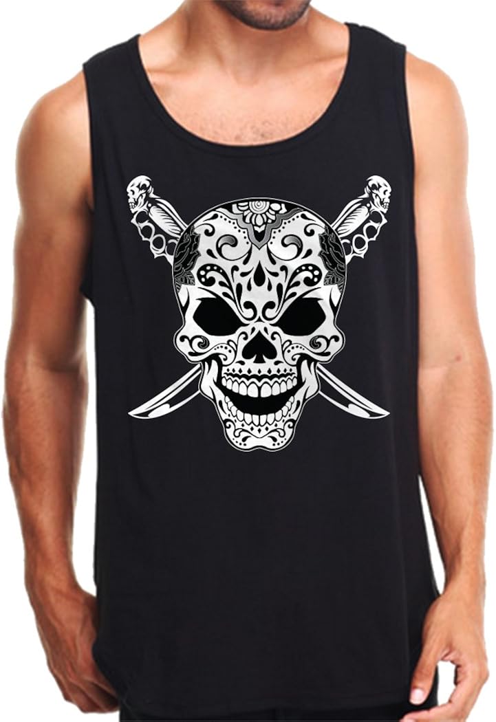 CaliDesign Men's Sugar Skull Tank Top Mexican Cholo Art