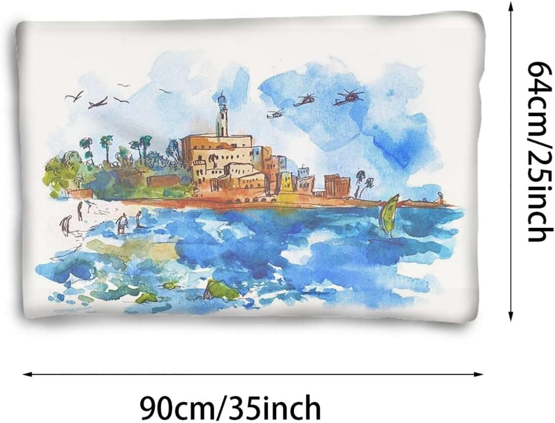 review Blue White Ultra Soft Thick Flannel Dog Cat Bed Mats Doodle Style Colorful Scenery Super Soft Plush Dog Crate Pad for Travel or Home Cartoon 25