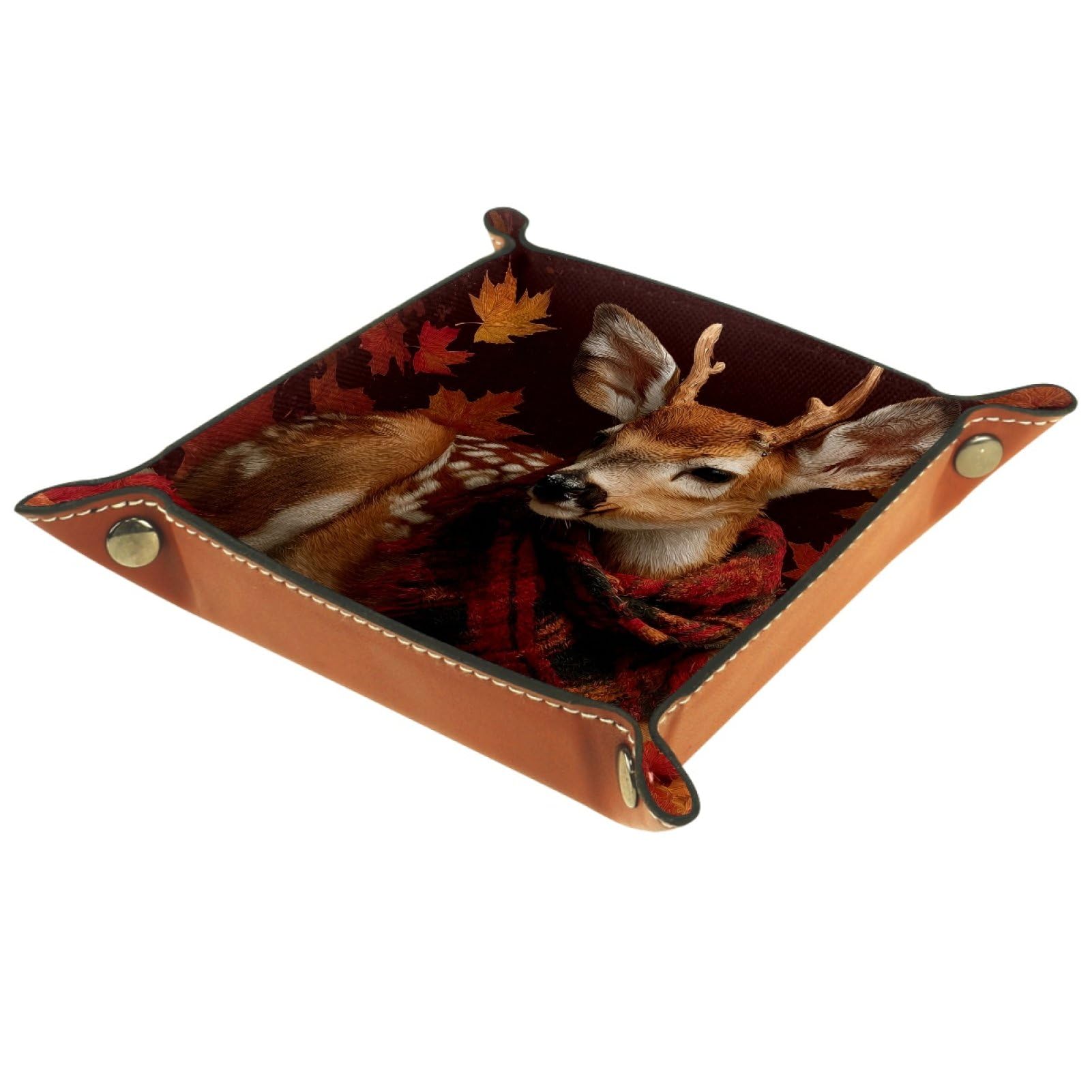 VAPOKF Maple Deer Portable Dice Rolling Tray, Microfiber Leather Dice Holder Game Box for D&D, RPG, Table Games or Desktop Phone Key Storage, 20.5 × 20.5 cm