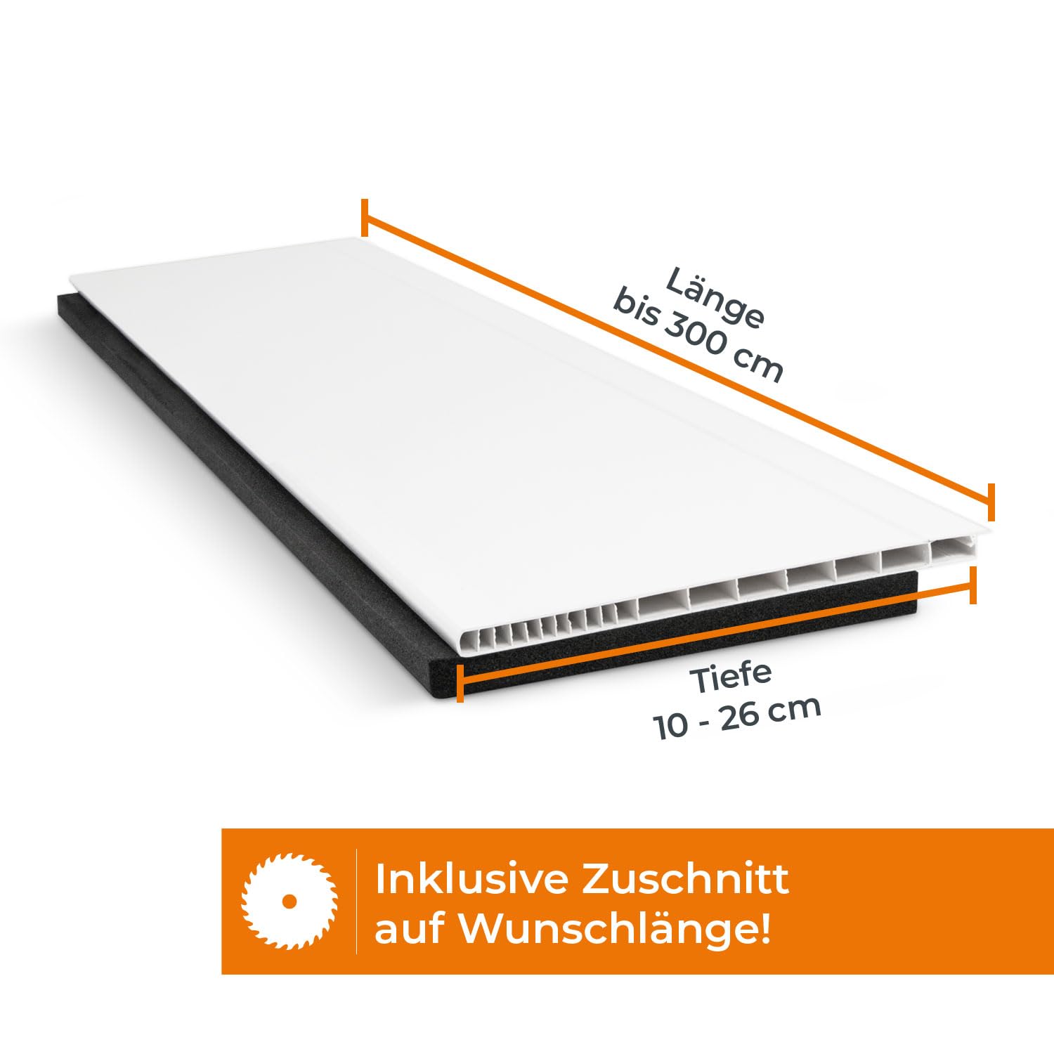 Rollladenkastendeckel/Rollokasten Abdeckung nach Maß - mit Dämmung - Made in Germany - individueller Zuschnitt - bis 3 m Länge (Weiß, (T x L | 19,5 x 120 cm)