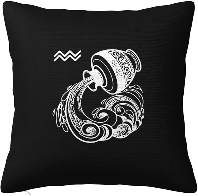 Zodiac Sign Aquarius Pillow Cover Double Sided Plush Square Throw Pillow Cover, for Sofa Bedroom Livingroom Decoration 24