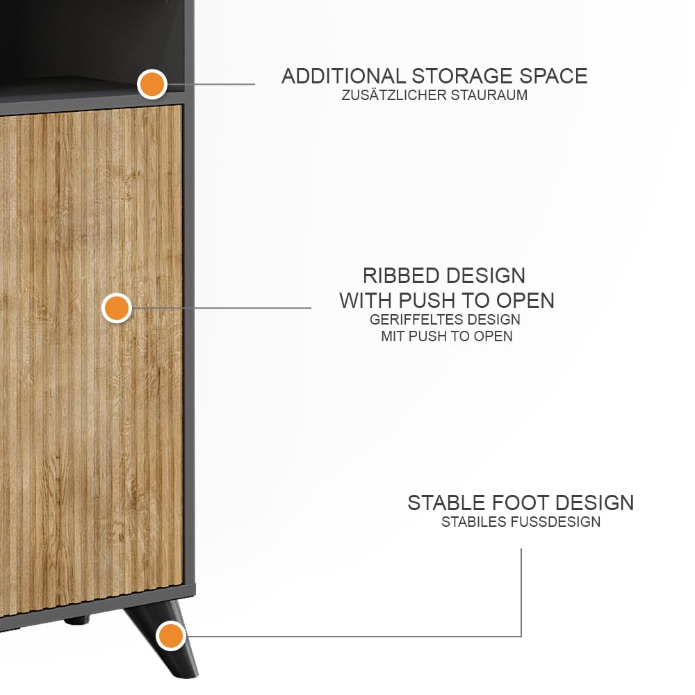 Vicco Mobiletto da bagno Leano, Antracite/quercia di montagna, 38 x 180 cm con 2 porte, adatto per la conservazione di articoli da bagno e asciugamani