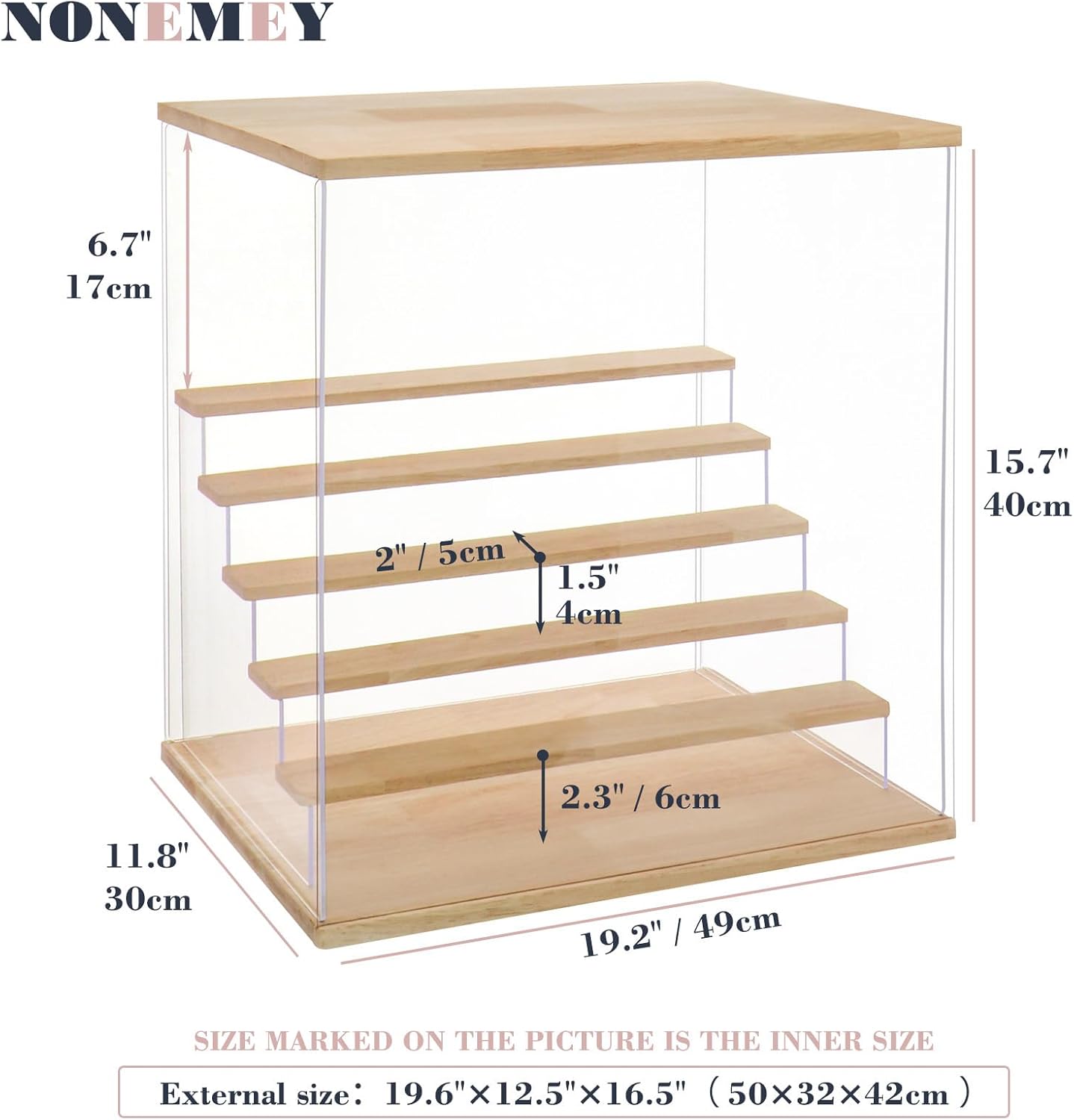 NONEMEY Clear Acrylic Display Case Stand with LED Light 2/3/4/5/6 Tier Storage Box Showcase Dustproof Organizer Box for Collectibles (6 Tiers 19.6 * 12.5 * 16.5inch)