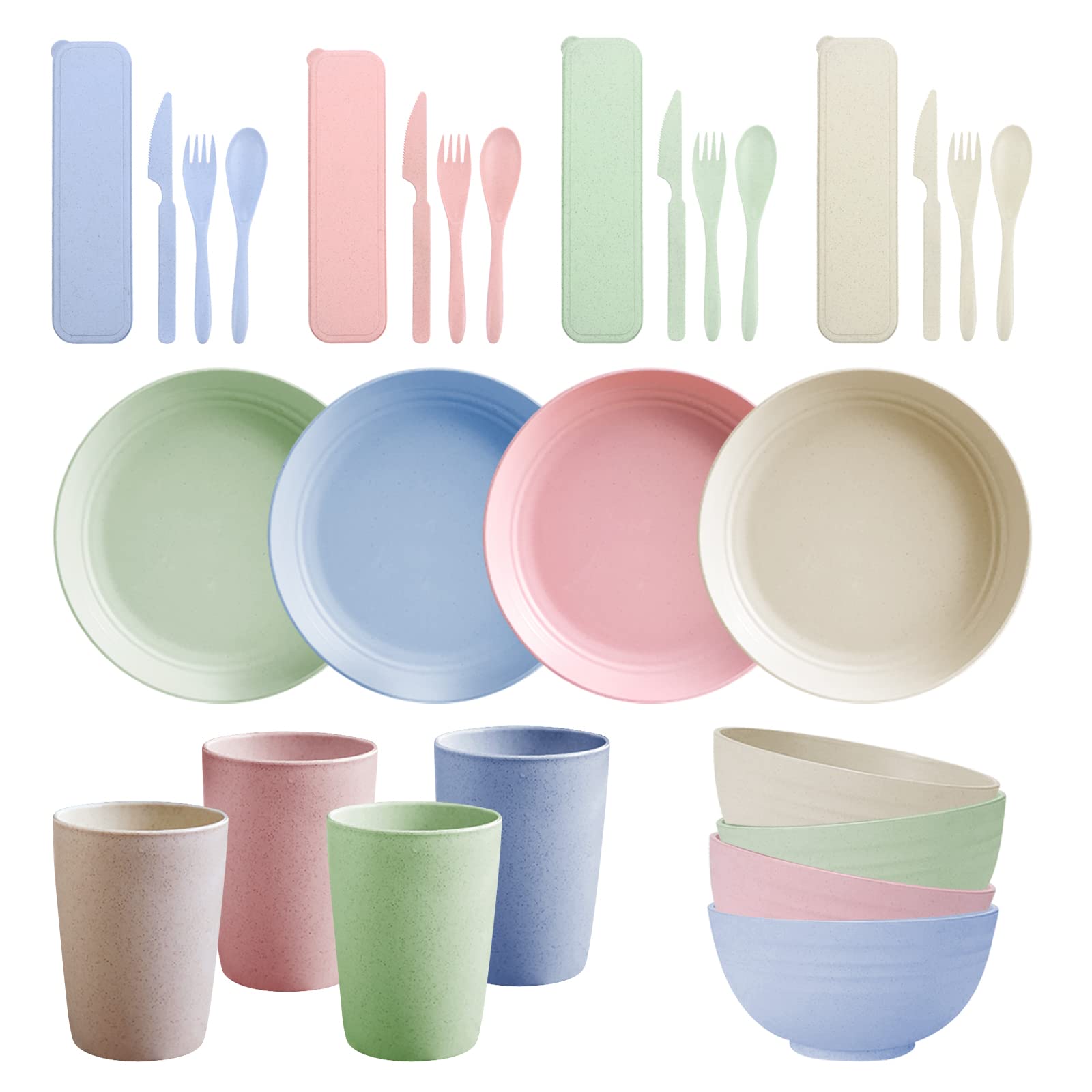 3 x RAW Customer Returns QINGHEC 28 PCS Camping Dinner Set for 4, Unbr