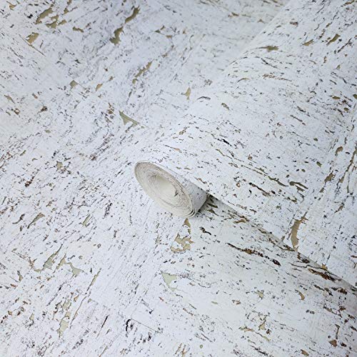 Real Natural Cork Wallpaper White Rustic On Gold Metallic Wallcovering Nature Covering #TOP3