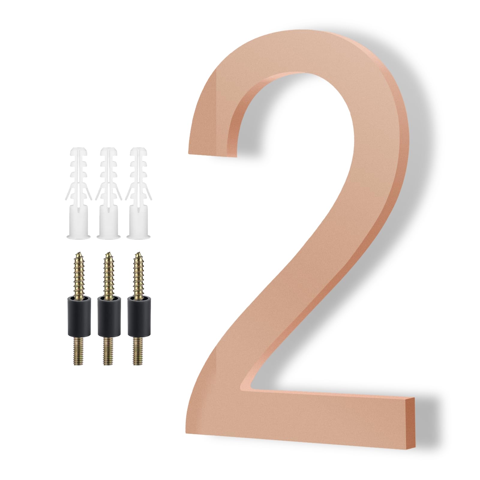 Modern House Numbers for Outside - DEWEL Floating Large 8 Inch Brass Address Numbers for House, Door, Farmhouse, Street - Both Floating &amp; Flush Styles - House Number 2