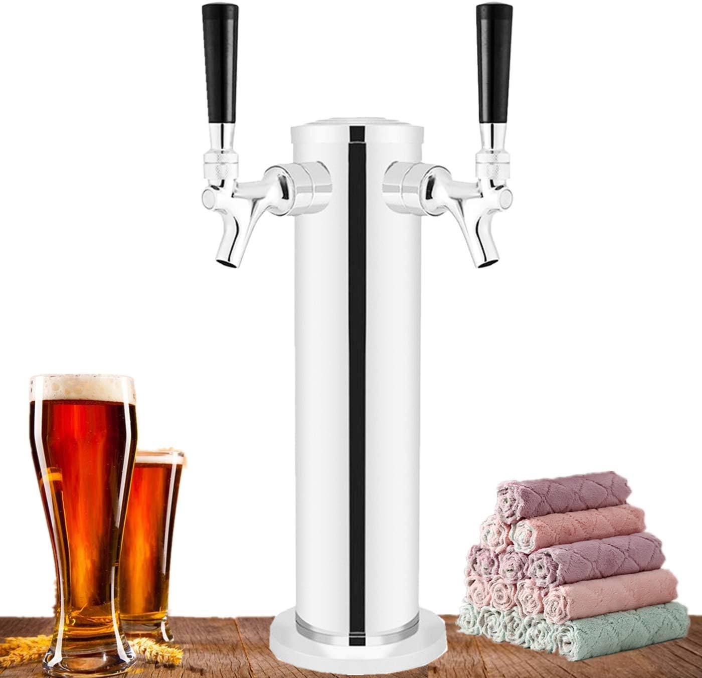 HLYCare Stainless Steel Double Taps Beer Tower for Brewing