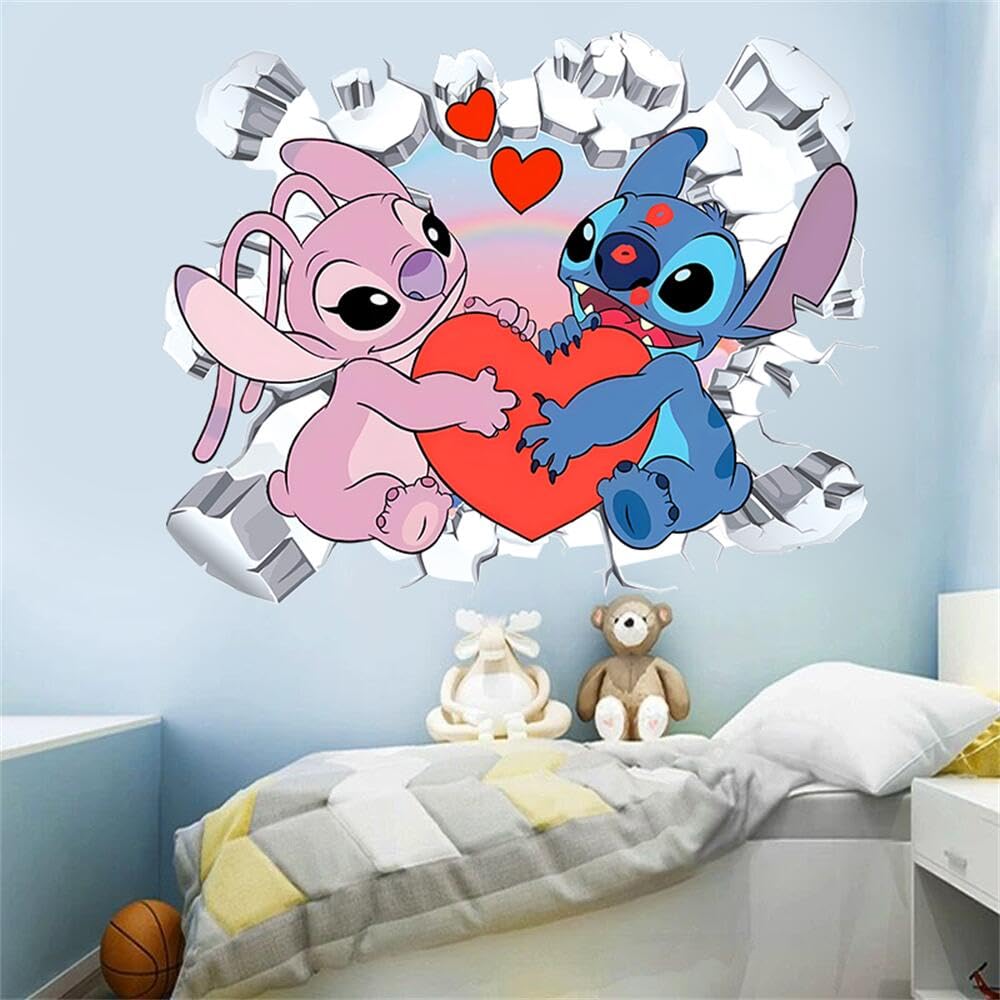 XiaoNong Lilo und Stitch Wandaufkleber, Cartoon-Wandkunst, DIY, abnehmbare Stichaufkleber, thematische Raumdekoration (Größe 61 x 40,6 cm)
