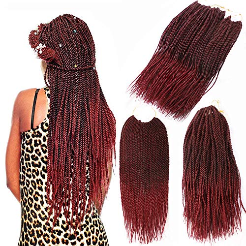 6 Packs Crochet Hair Senegalese Twist Crochet Hair 18 Inch Havana Mambo Twist Crochet Braids Crochet Braiding Hair Extensions (18 Inches, 1B/Burgundy)