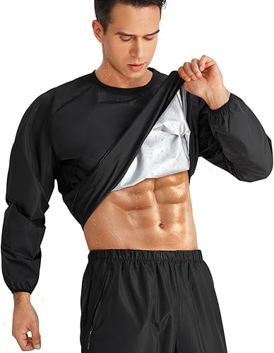 MOLUTAN Sauna Suit for Men Heats Sauna Sweat Shirt Non Rip Boxing Sweat Suits Weight Loss Gym Tops Sauna Pants