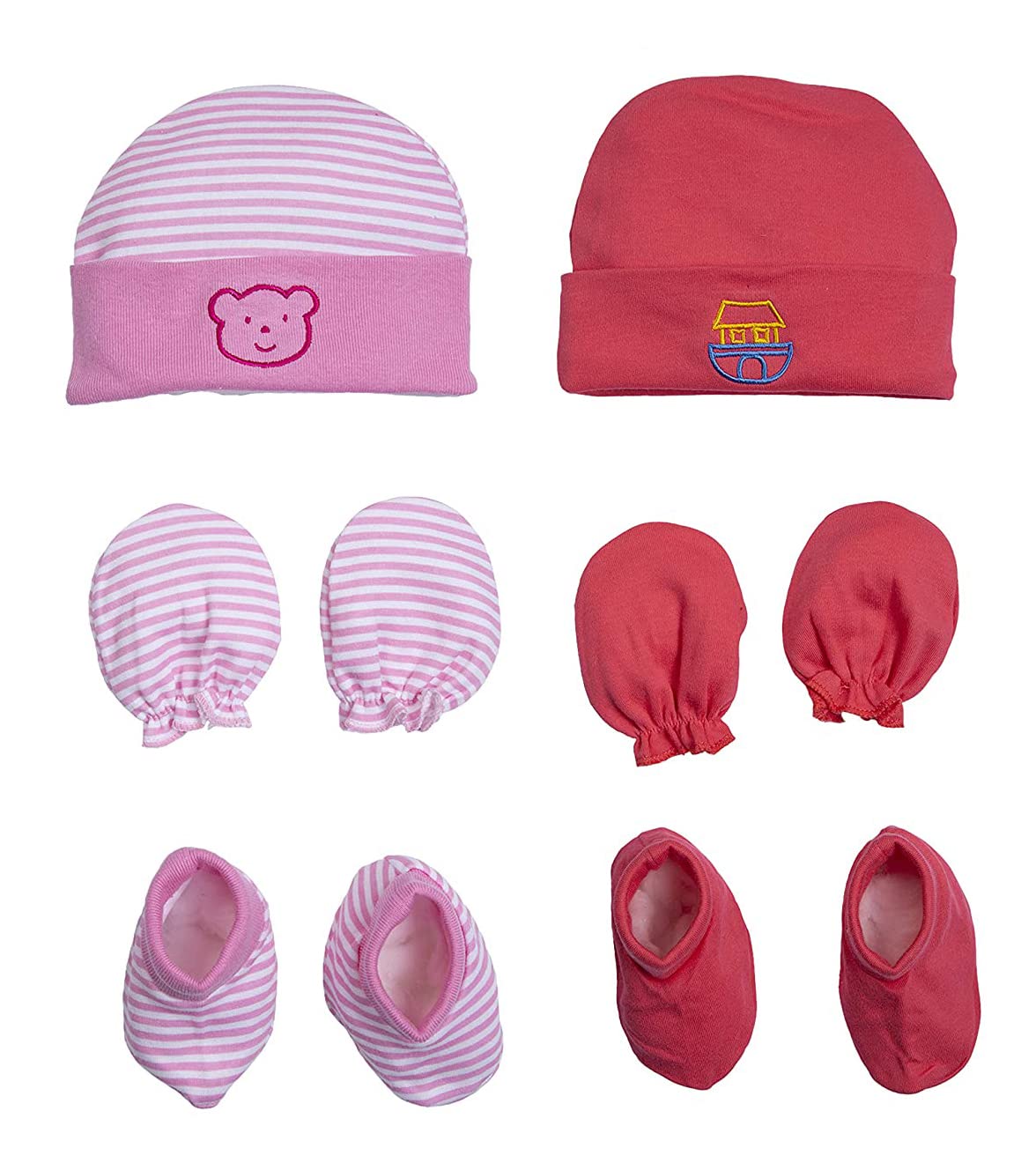 HIKIPOPresents New Born Baby Cap and Mittens Booties Combo Set for Baby Girls and Boys Gift Set First Gift For New Baby (Pack of 2 Set)