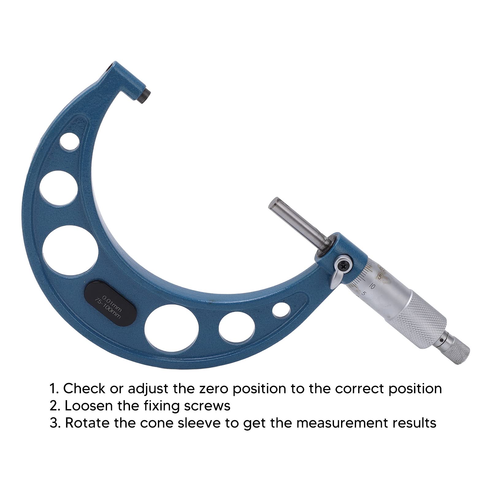 Palmer micrométrique en alliage stable à lecture précise 0,01 mm pour mesures externes – portable avec boîtier de rangement (75‑100/0,01 mm)