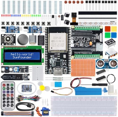 SunFounder ESP32 Ultimate Starter Kit (Compatiple with Arduino) Pinout Board with ESP32CAM, WiFi, Python C Scratch, Video Courses, IoT for Beginners Engineers, ESP32 Board & Battery Included