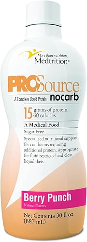 Medtrition Péptidos de colágeno líquido tipo I, III, 0.53 oz de proteína por onza.  Prosource NoCarb Berry Punch Paquete de 4 botellas