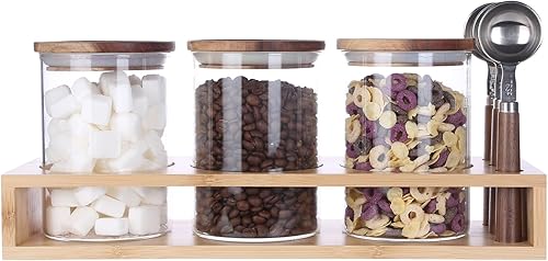 KKC HOME ACCENTS Frascos de vidrio sellados para almacenamiento de alimentos con cuchara para encimera de cocina, recipientes de té de vidrio para