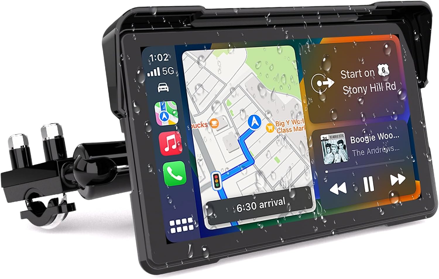 Motorcycle CarPlay 7 inch Carplay Motorcycle Android Auto GPS Navigation for Moto w Large Waterproof TouchscreenDual Bluetooth Car GPS Voice Control Siri G00gle Assistant Brightness Adjust