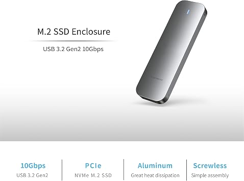 Mediasonic Aluminum M.2 PCIe NVME SSD Enclosure to USB 3.2 Gen 2 10Gbps USB Type C | M-Key/B+M Key | Support UASP Trim | 2230/2242/2260/2280 (Support up to 4TB)