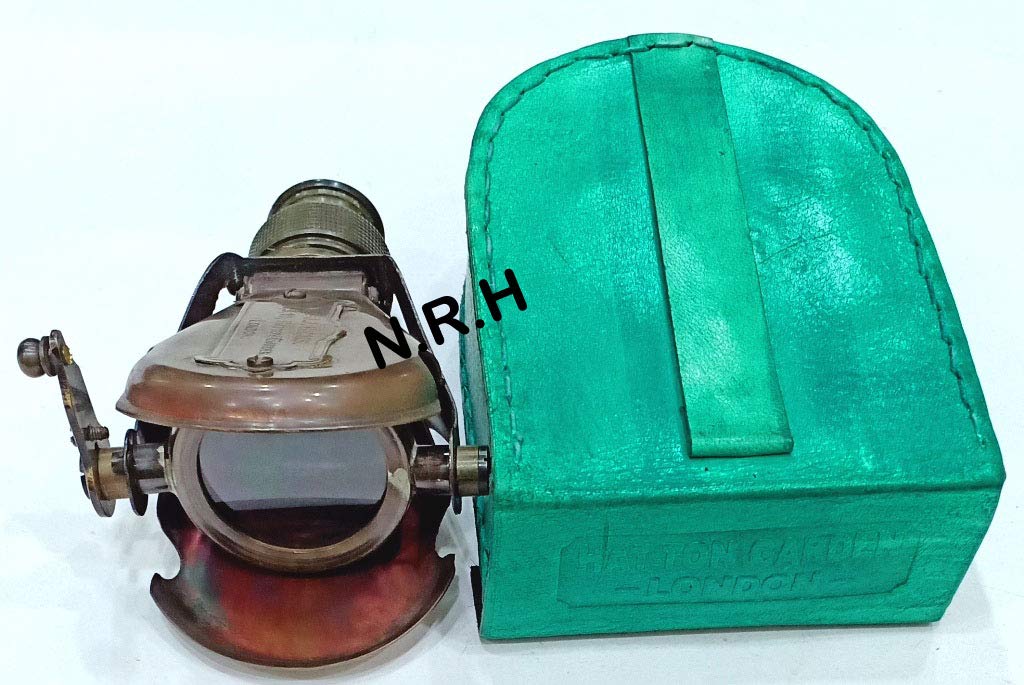 Binocolo nautico Colombo singolo in ottone Marine Vintage & Custodia in pelle verde London Replica