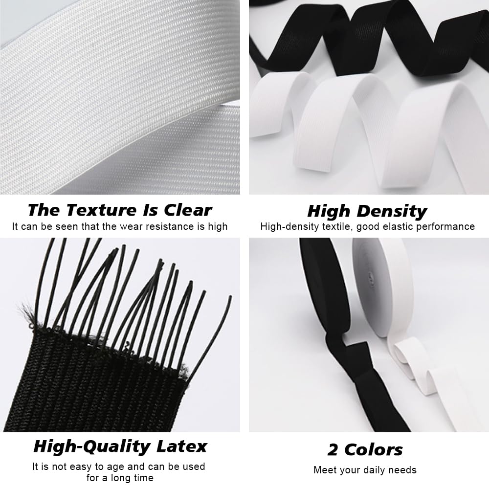 GIDWRIY Lot De 2 Bande Élastique Couture 10m - Élastique Plat Noir Et Blanc Pour Vêtements