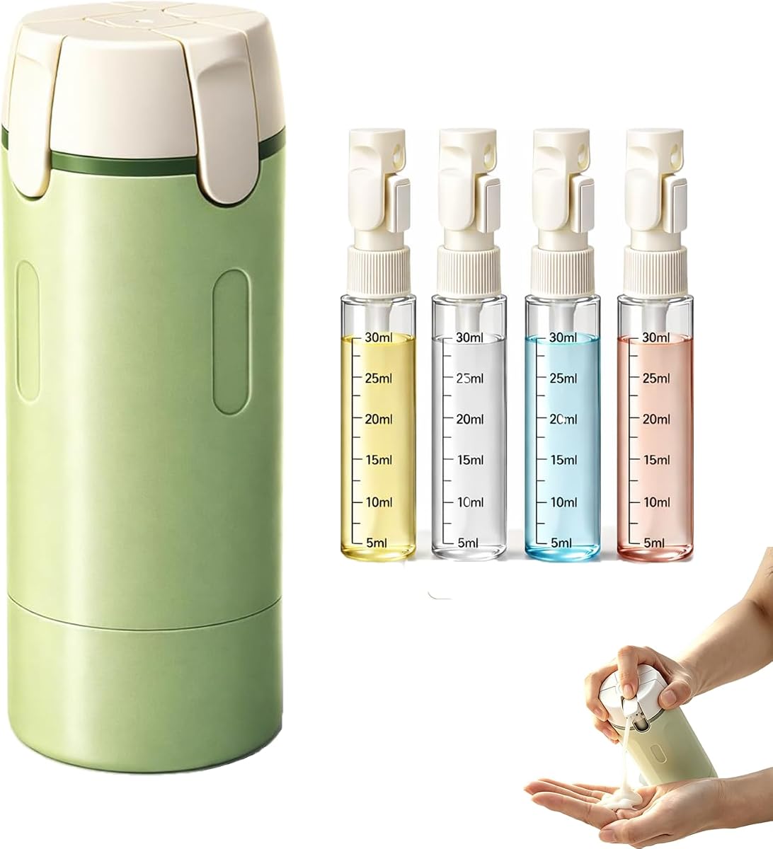 4 in 1 Travel Dispenser Bottle, One-Press No Squeeze Toiletries Set