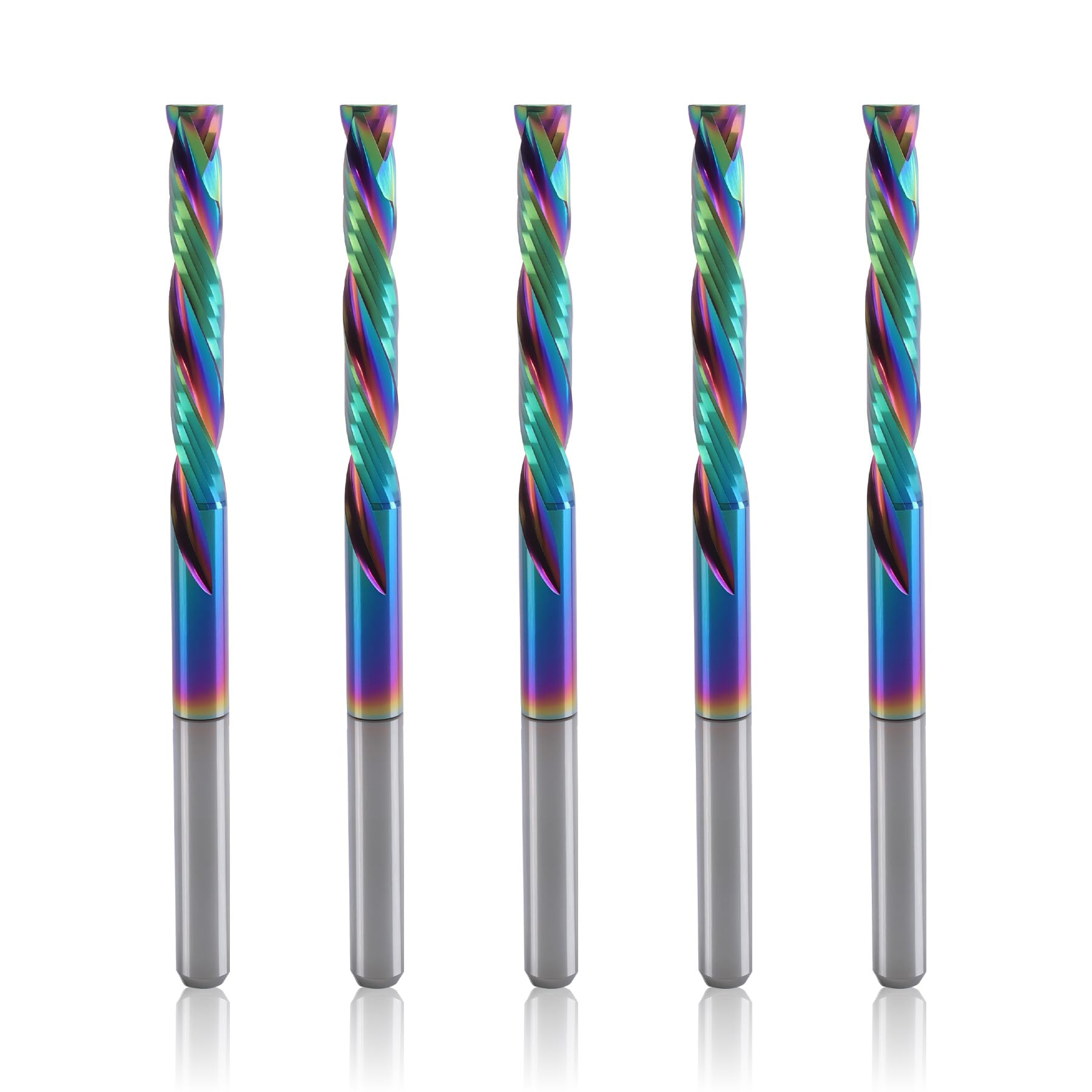 BFVV 5 Pcs Compression Router Bits 1/8 Inch Shank, 2 Flute Up & Down Cut End Mill, CNC Carbide Milling Cutter with DLC Coating for Engraving Milling