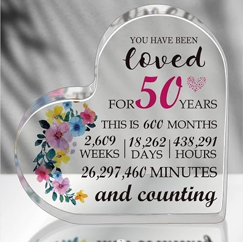 Dwuent Women's Transparent 50Th Birthday Gifts, 50Th Gifts For 50Ths Birthday Gift For Friend, 50 & Fabulous Heart Keepsake, Acrylic Birthday Decoration For Her, Mum, Wife, Sister, Daughter