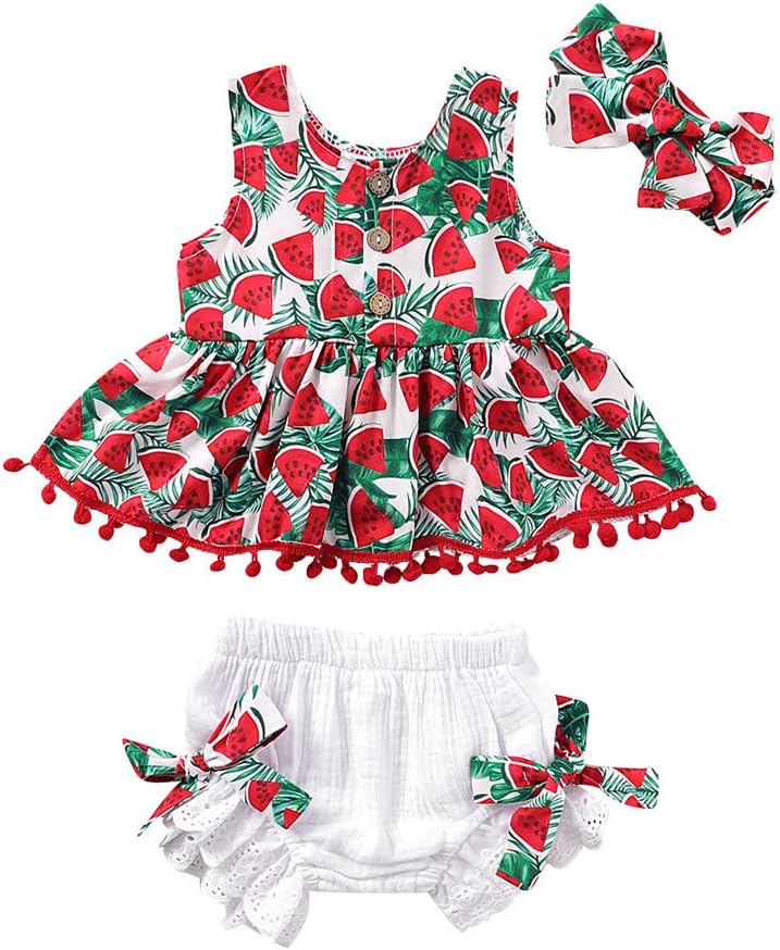 Baby Clothing Sets,0-3 Years Toddler Kids Baby Girls Watermelon Tassel Tops+Bowknot Shorts Summer Outfits