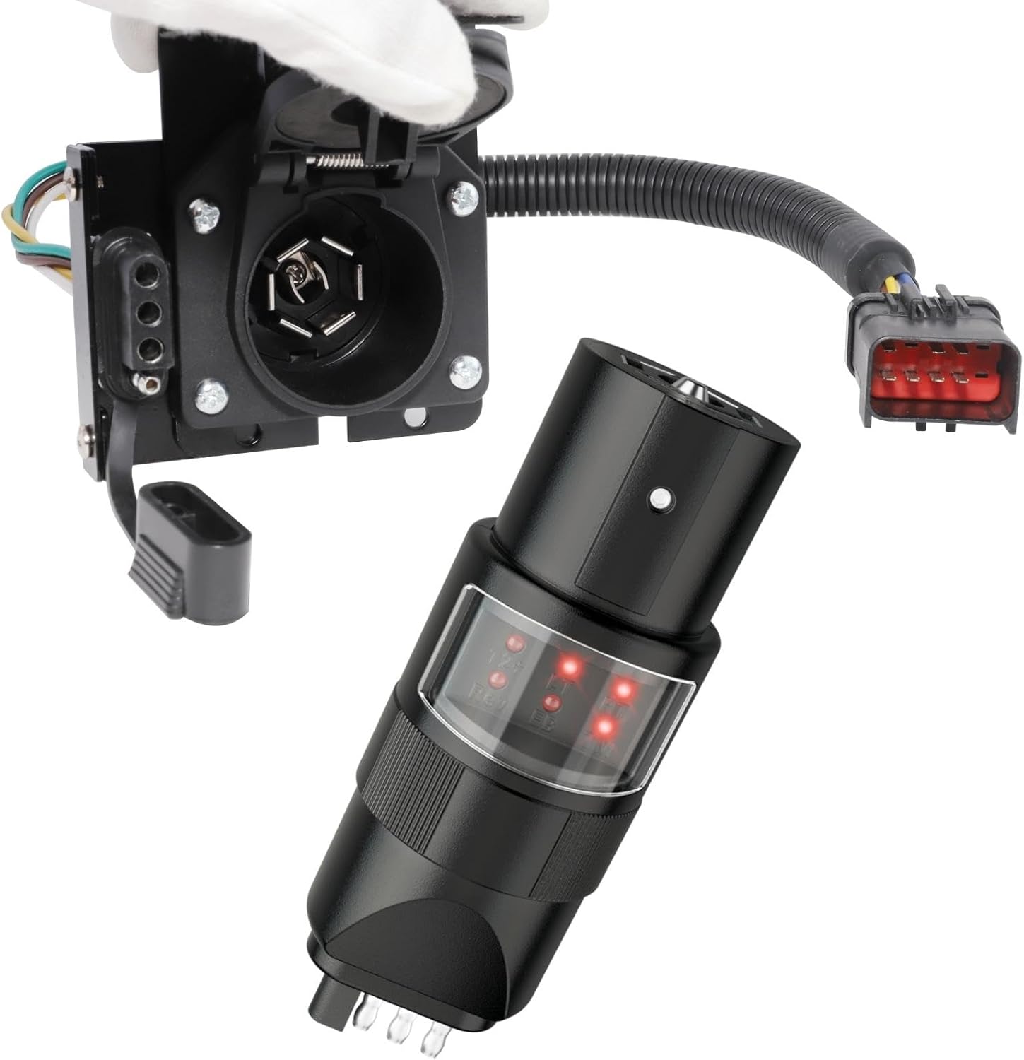 MECMO RV 7 Way Blade & 4 Pin Flat Trailer Light Wire Circuit Tester + Multi-Tow 7-Way Blade and 4 Way Flat Dodge Chrysler Trailer Adapter