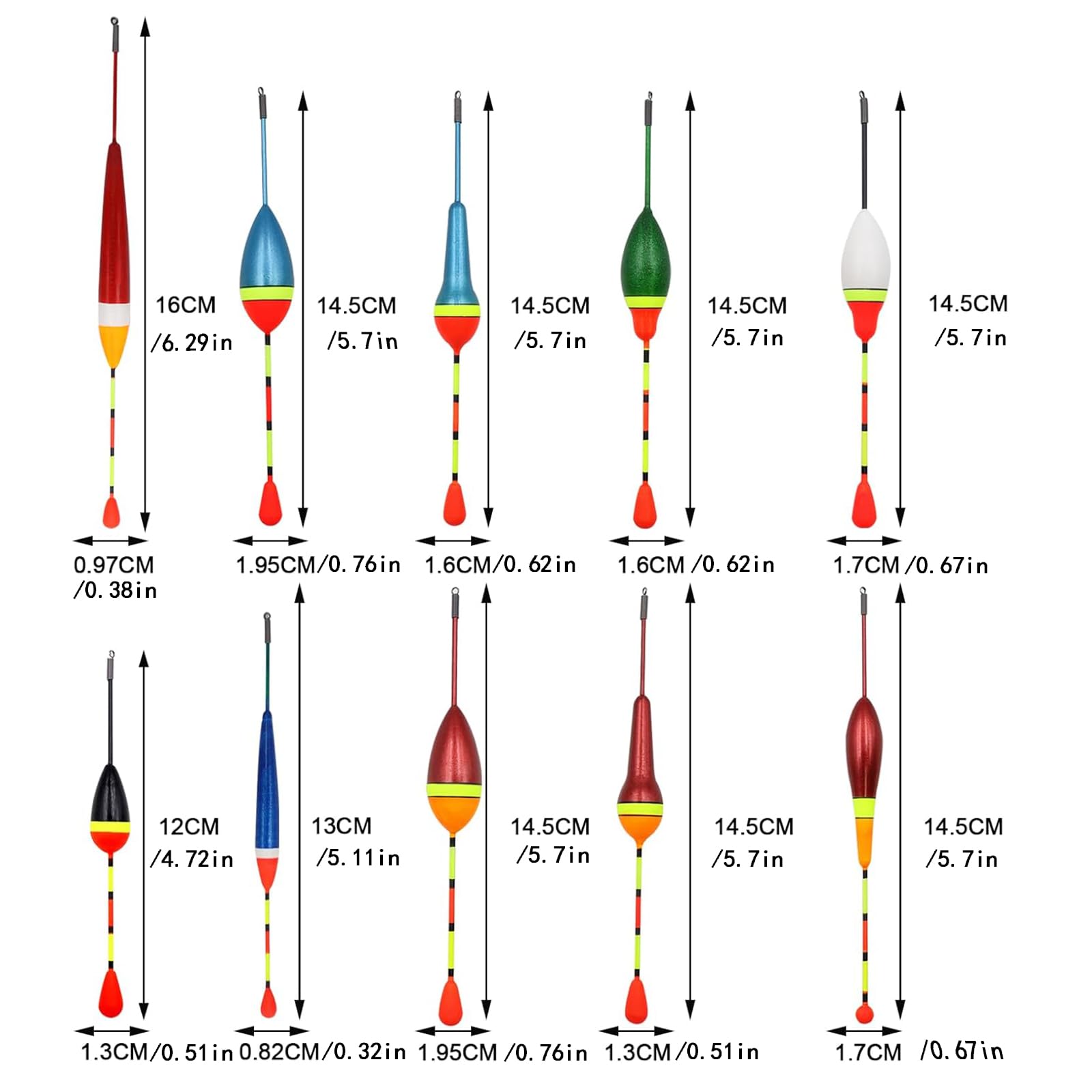 Lot De 20 Flotteurs De Pêche – Mousse Haute Qualité – 0,6 G à 4,5 G – 7 Tailles – Pour Carpe, Truite, Brochet – Haute Sensibilité
