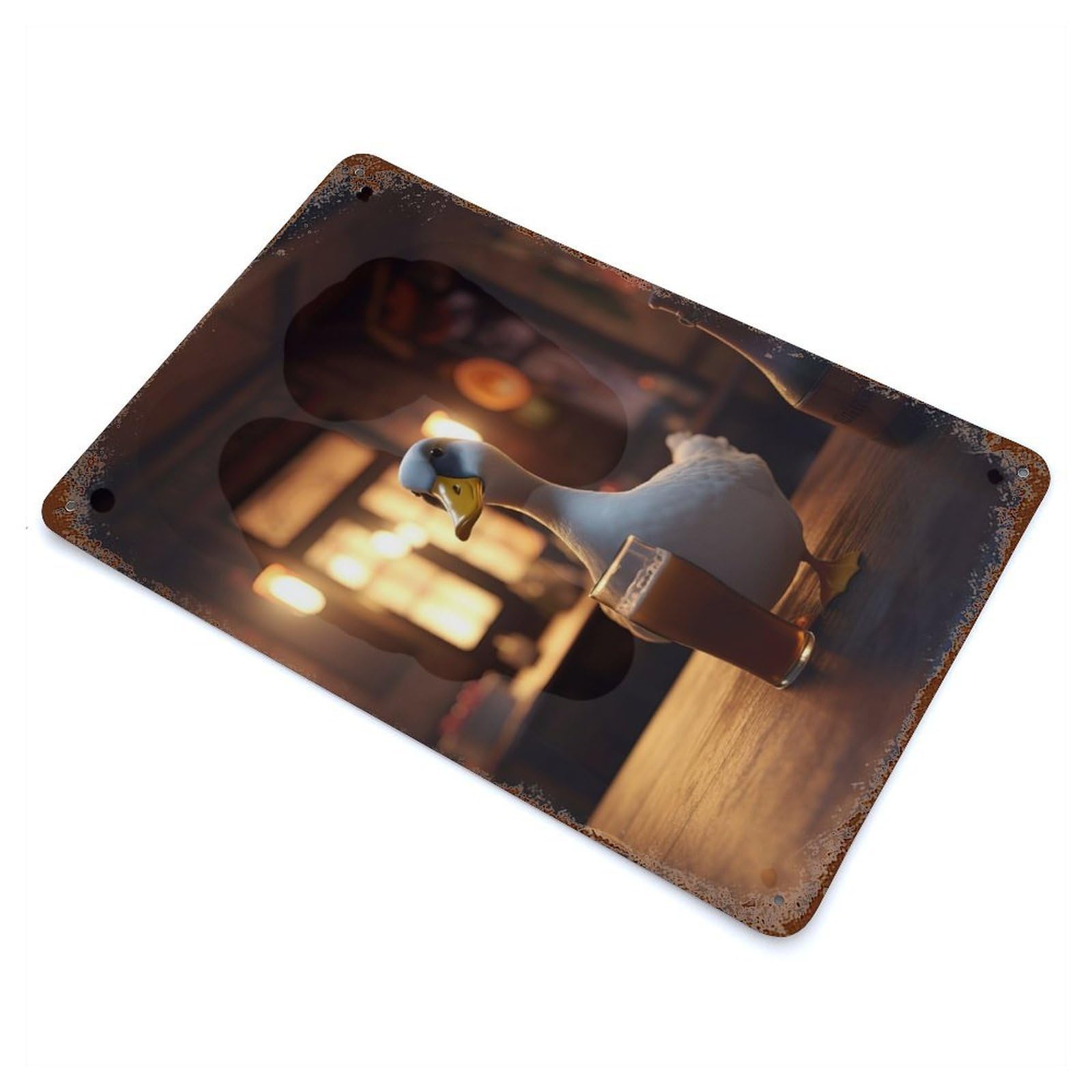 Goose Drinking Beer at Bar Vintage Rust Metal Sign 11.8"x7.9", Retro Wall Decor for Garage, Pub Or Kitchen