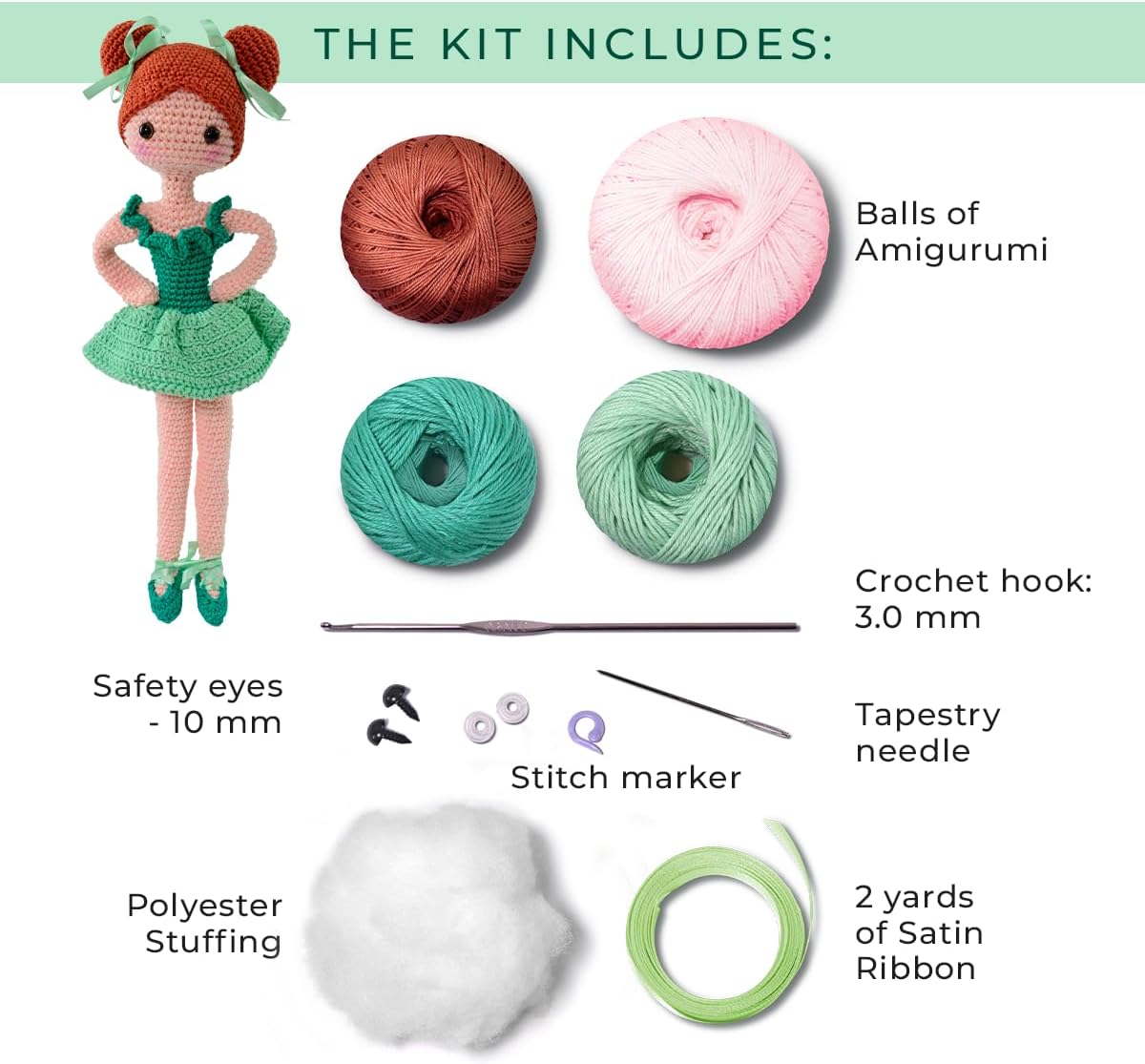 CÍRCULO Amigurumi Crochet Kit - Ballerina - All Included, Easy Instructions - Crochet Kit for Intermediate - Crochet Set - Doll Crochet Kit, Premium Amigurumi Yarn for Crocheting – Mary Claire