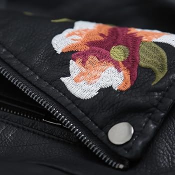 Amazon | [cnstone] 花柄 刺繍 ライダースジャケット レディース