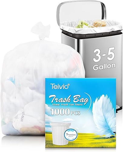 Teivio Bolsas de basura fuertes de 3 galones, 1000 unidades, bolsas de basura, bolsas de basura para baño, pequeñas bolsas de plástico para el
