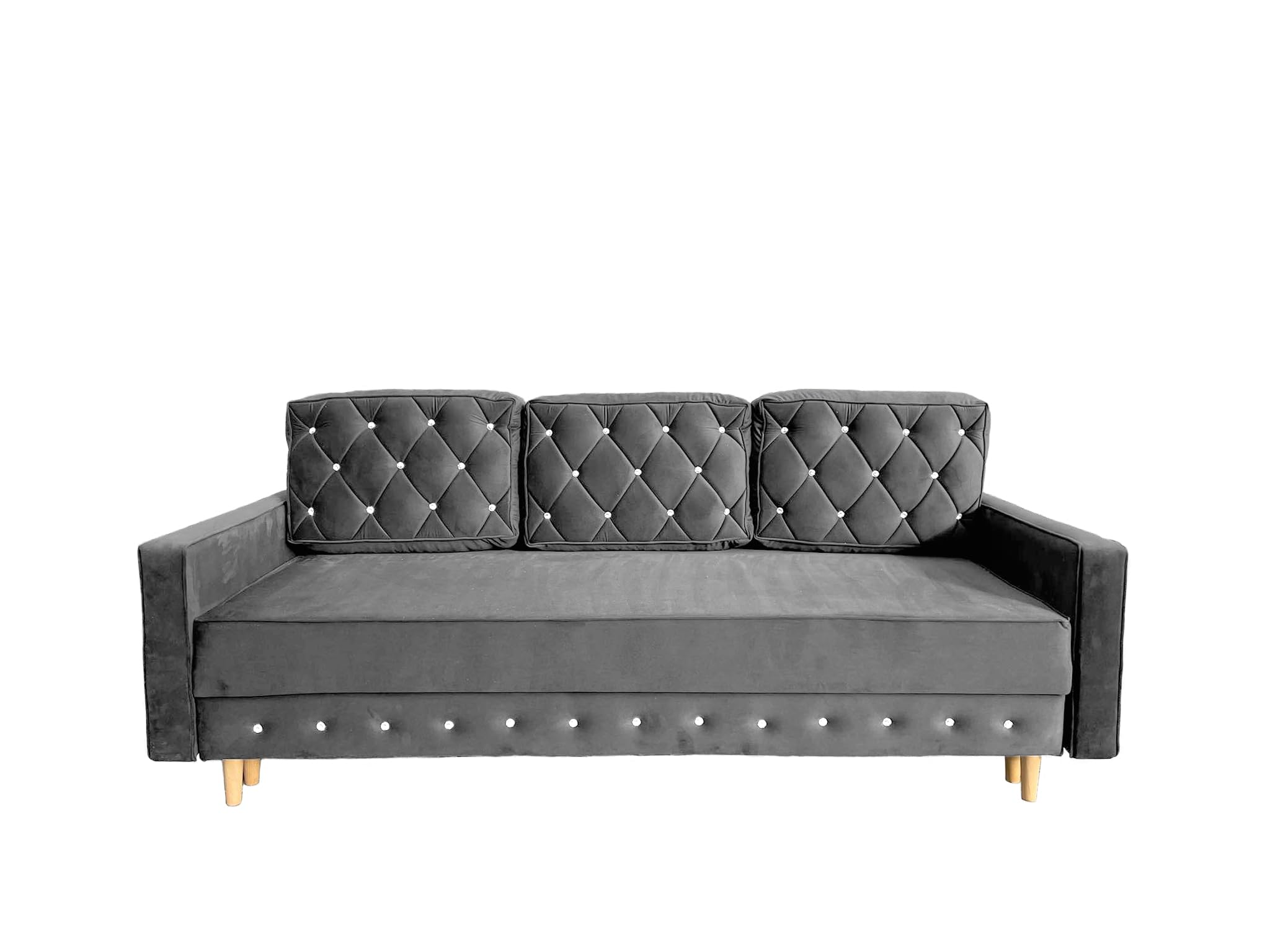 Lux Schlafsofa Mit Bettkasten - Glamour Relaxsofa 3 Sizer - Wohnlandschaft Mit Schlaffunktion - Samt Wohnzimmer Schlafcouch Ausziehbar - 220 x 100 cm - Grau