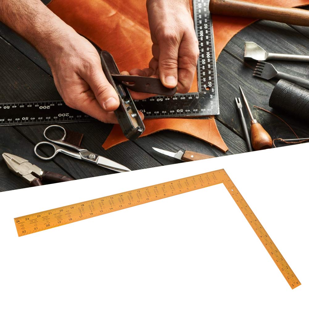 Squadra per cornici in alluminio 16"*24" (400 mm 600 mm), utensile quadrato da carpentiere per la lavorazione del legno e dei metalli, righello di precisione a doppia scal (Gialla)