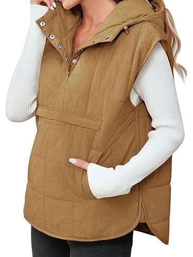 Saodimallsu Womens Quilted Puffer Vest Sleeveless Hoodies Fall Winter Tops