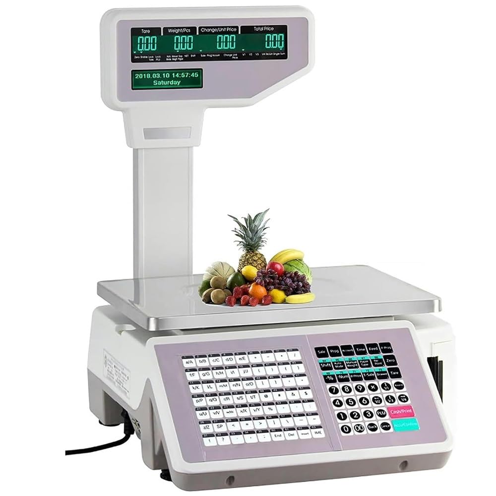 LYDZUSDP Digital Price Label Printing Scale,Electronics Barcode Scale Cash Register,30kg/60lbs Digital Barcode Weighing Scales for Retail Store,Sea Food Market,and More