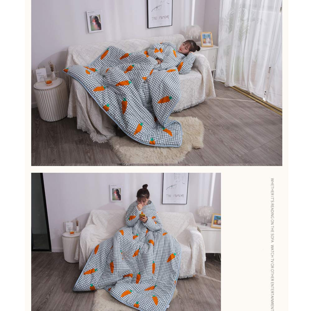 Manta cálida con Mangas, edredón portátil con Cremallera, Capa de algodón Engrosada, Saco de Dormir de Invierno para Adultos, Capa a Prueba de Viento para la Oficina en el hogar 59 * 79in,d